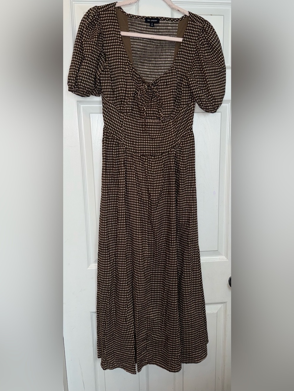 Blu Pepper Brown Gingham Midi Dress
